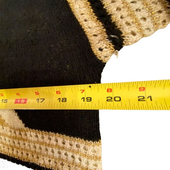 Vtg 70s/80 Mariea Kim Sweater Abstract Diagonal Stripe Black Gold Metallic L - Picture 4 of 5